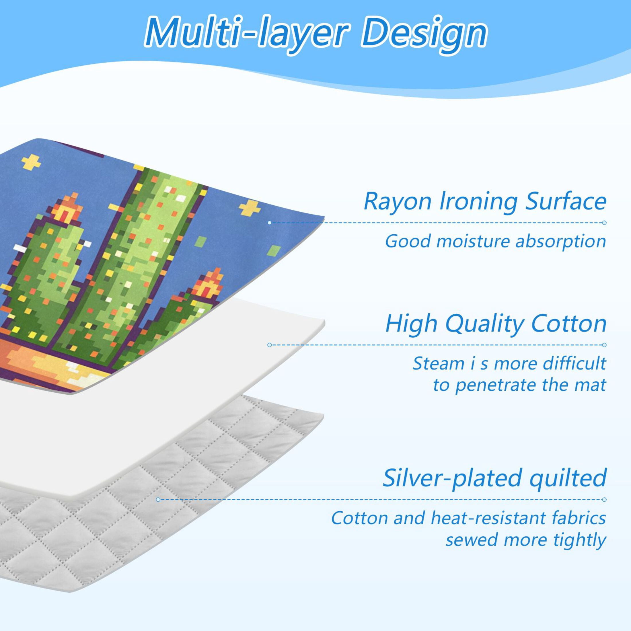 Cactus Pixel Style Ironing Mat Blanket Portable Travel Ironing Pad Heat Resistant Pad 47.2" x 27.6”