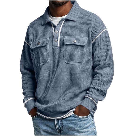 Men Shirts under $10 Men's Casual Loose Fashion Long Sleeve Tops Stang Collar Quarter Zip Pullover Top/shirt Blue S