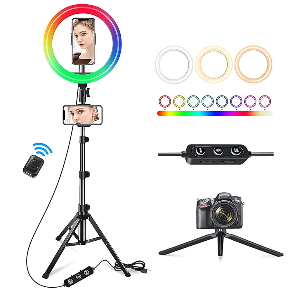 Selfie LED Ring Light 10" & Tripod Stand & Flexible Phone Holder for Live Stream 