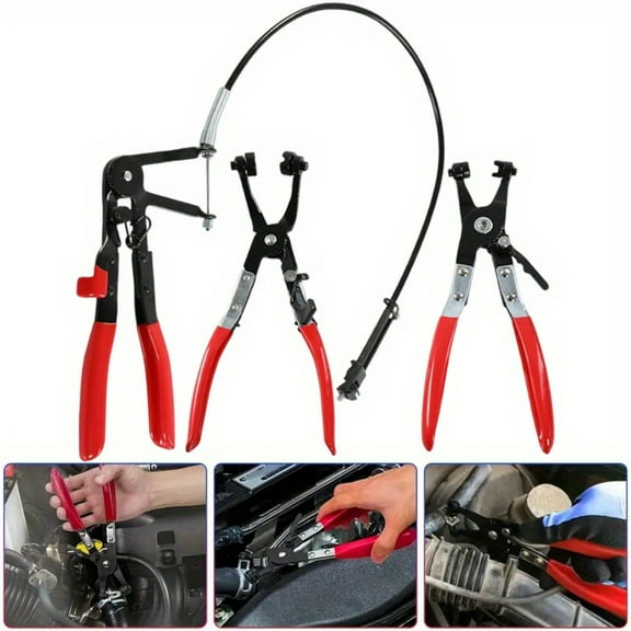 3 PCS Hose Clamp Plier Set with Long Reach Wire Spring Hose Clamp Plier for Automotive Coolant Radiator Heater and Water Hose with Band Flat or Large Clamps