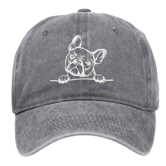 Men’s Baseball Cap French Bulldog Embroidered Vintage Washed Hat Finish Adjustable Casual Street Hat