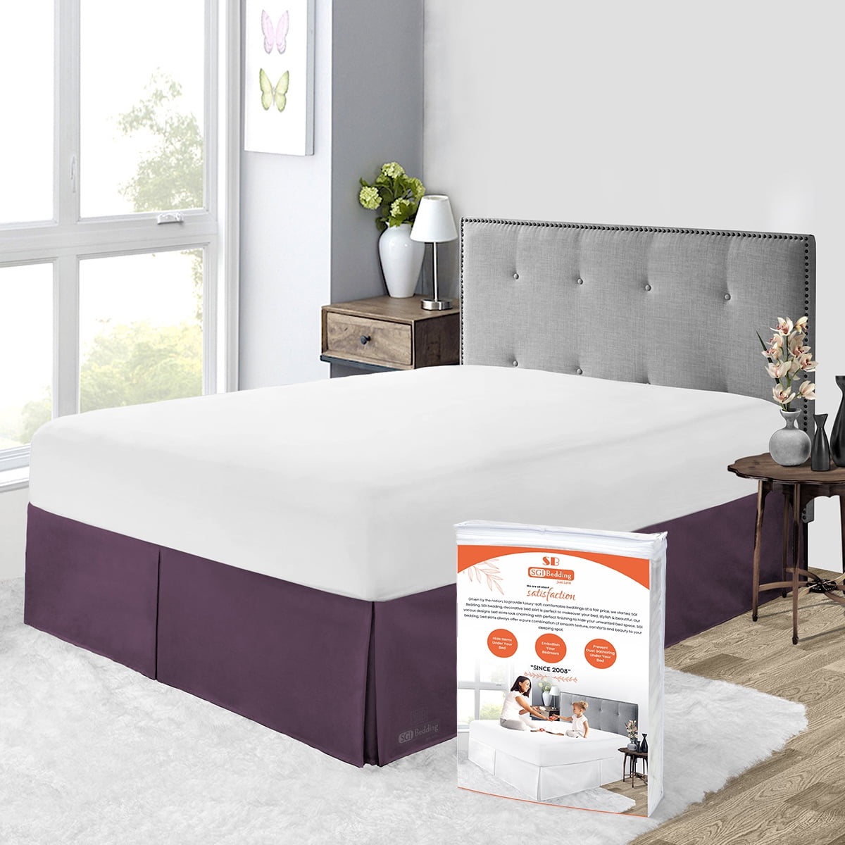 SGI Bedding 12" Drop Full Size Plum Solid Bed Skirt Split Corner