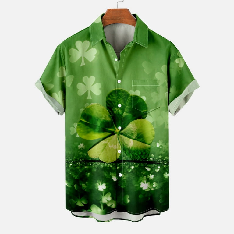 Soomlon St Patricks Day Shirts for Men Bowling Tee Gym Shirt Columbia Shirt Buttons St. Patrick's Day Pocket Turndown Short Sleeve Shirt Green M