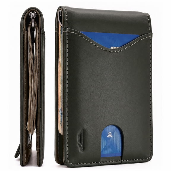POCKT Men's Slim Bifold Wallet with Money Clip β Genuine Leather, RFID Blocking, Front Pocket Card Holder, Army Green