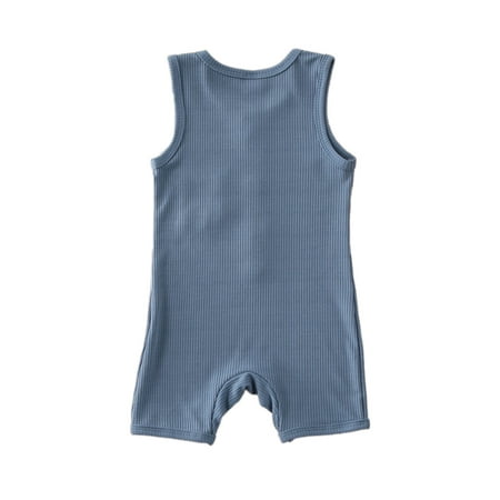 

Fanvereka Baby Summer Romper Solid Color Sleeveless Button Closure Ribbed Jumpsuit