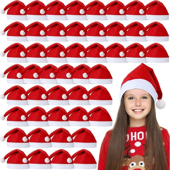 Chapeaux de Noël en Vrac pour Enfants 10.2x15 Pouces Chapeaux de Noël Rouges en Tissu Non Tissé