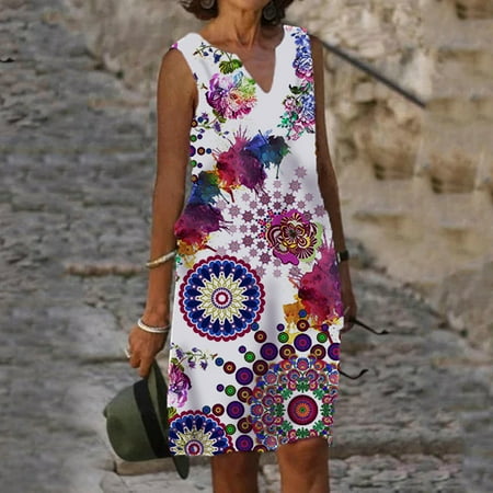 

Fashion Women Summer V-Neck Sleeveless Print Vest Dress Note Please Buy One Size Larger