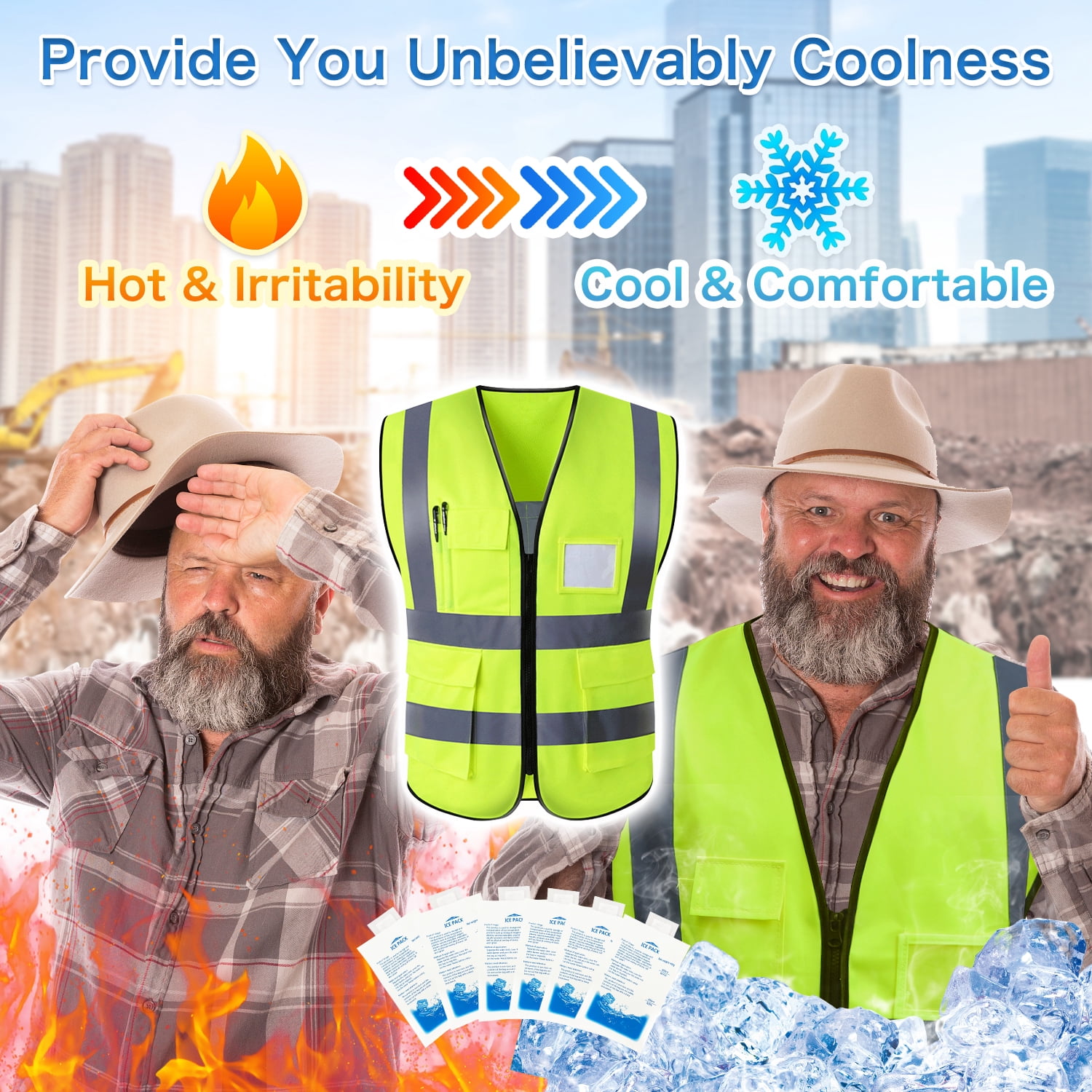 Cooling Vest with 20pcs Gel Ice Pack - Ice Safety Vest for Men Women Reflective Cool Vest for Hot Weather Work