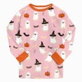 thumbnail image 6 of NOLDARES Boys Girls Halloween Pajamas Cute Pumpkin Print Pjs Cotton Kids Skeleton Sleepwear Clothes Sets Ghost Skull Holiday Sleepwear(Light Pink,8-9 Y), 6 of 8
