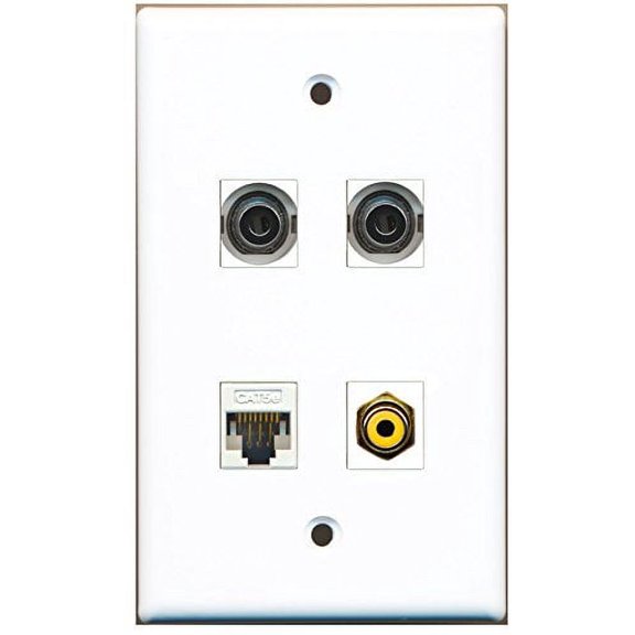 RiteAV - 1 Port RCA Yellow 2 Port 3.5mm 1 Port Cat5e Ethernet White Wall Plate