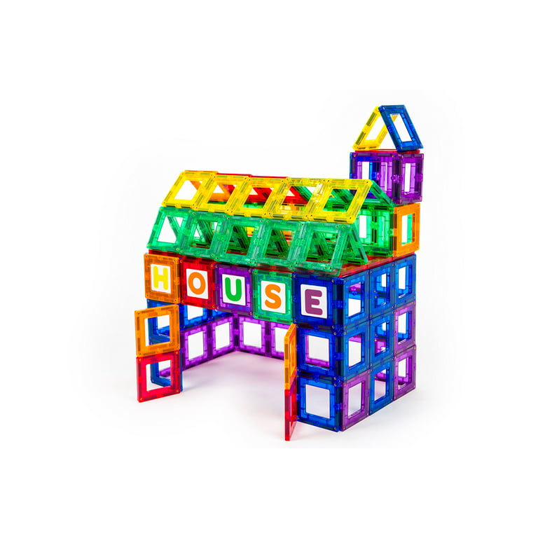 Playmags Magnetic Tile Building Set Exclusive Educational Clickins 36Pc Kit  18 Super Strong Clear Color Magnet Tiles Windows & 18 Letters & Numbers  Stimulate Creativity & Brain Development 
