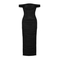 thumbnail image 7 of Women's off Shoulder Ribbed Midi Dress, Solid Sleeveless Ruched Split Bodycon Summer Club Dress Black XL(XL), 7 of 7