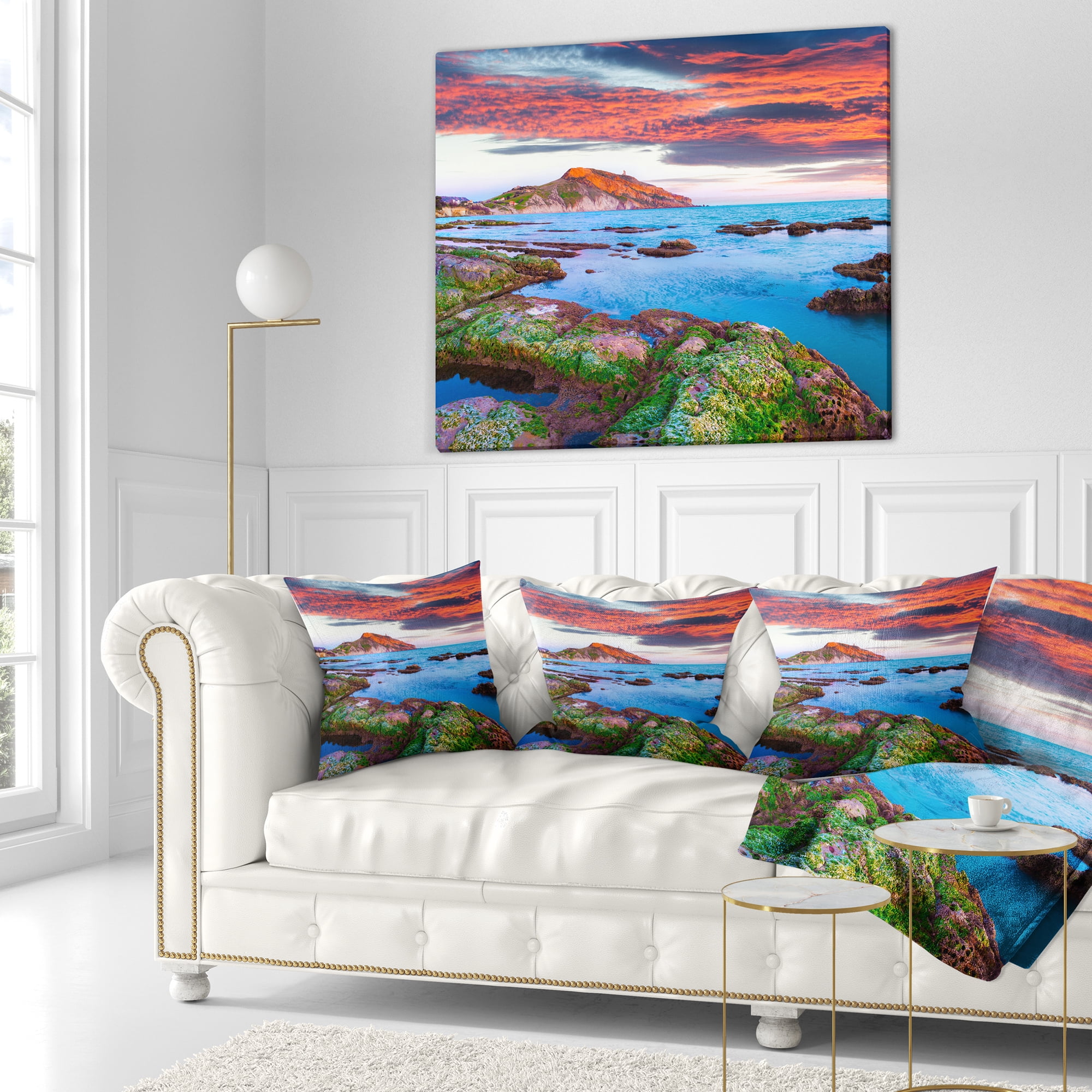 Designart Colorful Giollonardo Beach Sunset - Modern Seashore Throw Pillow - 16x16
