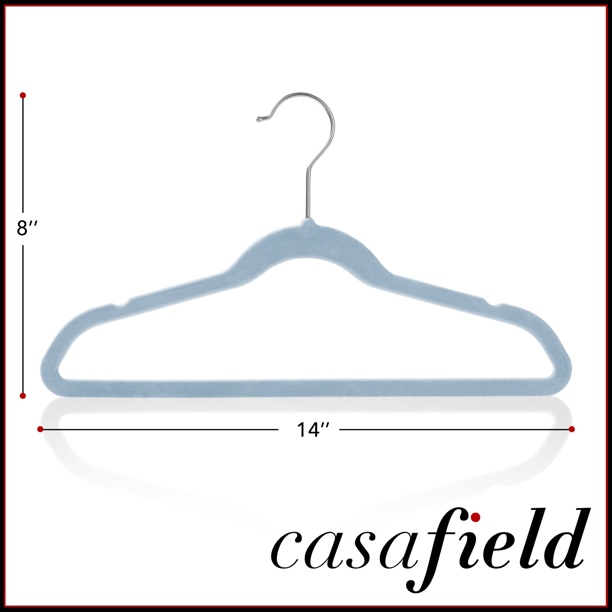 Casafield 100 Velvet Kid's Hangers for Children's Clothes, 14" - Light Blue