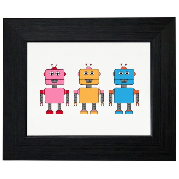 Cartoon Robots - Three Cute Colorful Framed Print Poster Wall or Desk Mount Options