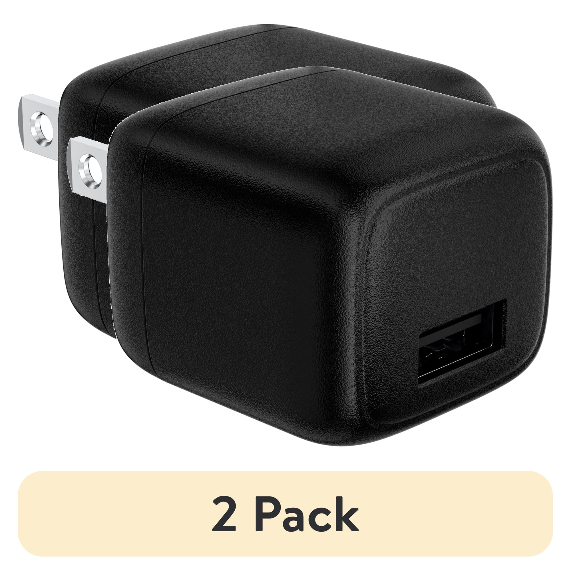 (2 pack) (2 pack) ONN 12W Single USB-A Port Wall Charger With Foldable Plug Black