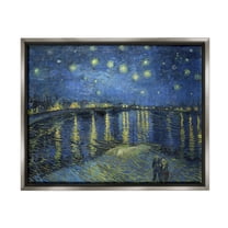Stupell Starry Night Over Rhone Classic Landscape Painting Gray Floater Framed Art Print Wall Art