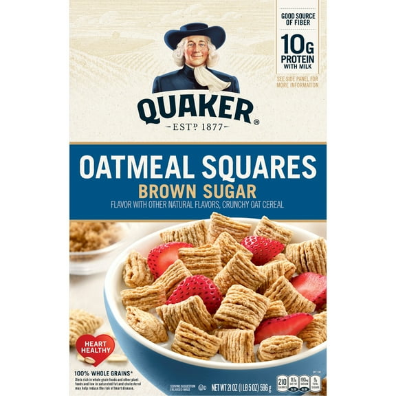 Quaker Oatmeal Squares Crunchy Oat Cereal Brown Sugar, 21 oz Paperbox