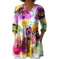 thumbnail image 2 of Pink Women's Long Sleeve T-shirt, 2025 New Women'S Summer Printed Group Shirt Women'S Linen V Neck Casual Shirt,Women's Long sleeve T-shirt M, 2 of 4