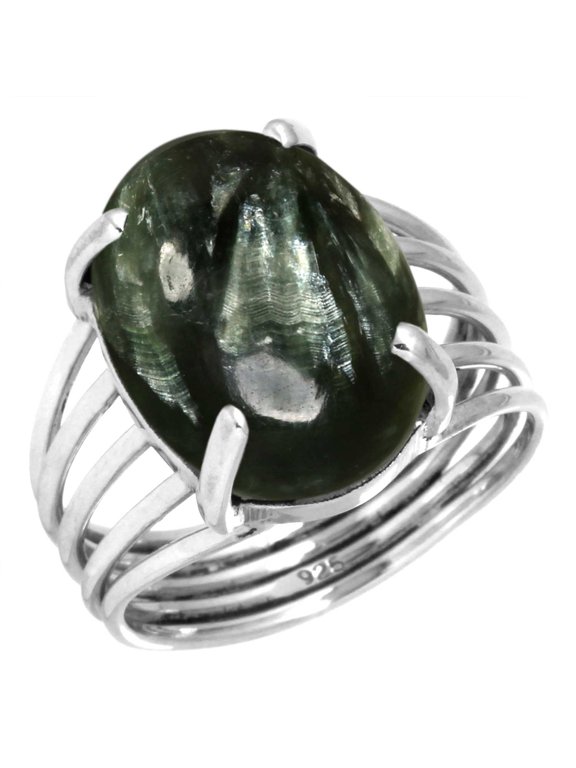 Natural Seraphinite Ring 925 Sterling Silver Handmade Jewelry