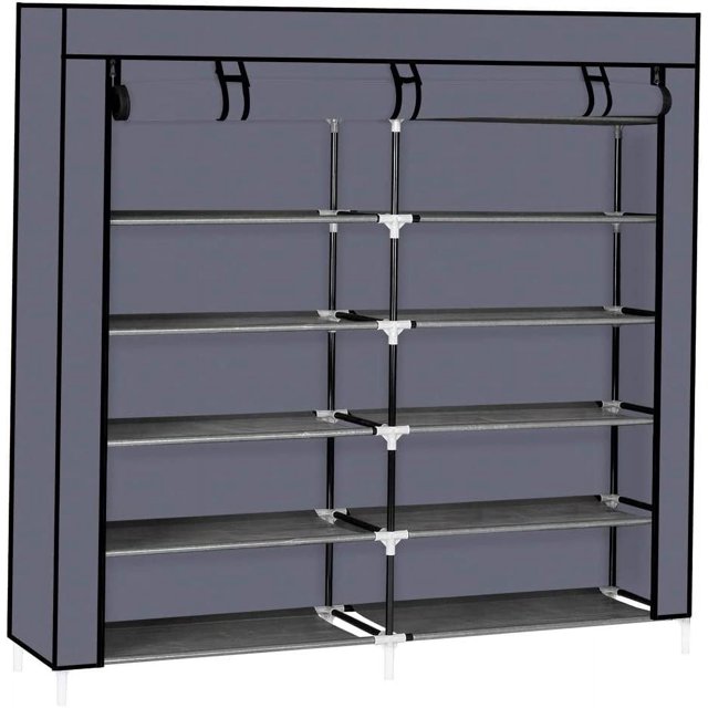 9 Tier 9 Lattices Non Woven Fabric Shoe Rack,Free Standing Shoe Racks,Shoes Racks Organizer for Closet,Stackable Shoe Rack,with Side Pocket,for Doorway, Corridor, Balcony, Living Room (Grey)