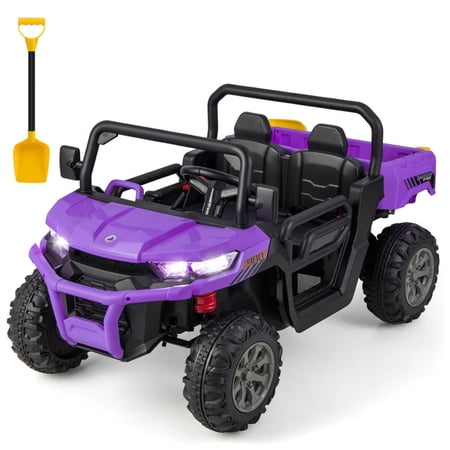 Redsmile 2-Seater Kids Ride On Dump Truck with Dump Bed and Shovel, 12V Battery Powered Ride On Car for Ages 3-8 with Remote Control, 2-5 mph, 110 lbs Capacity, Purple