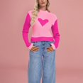 thumbnail image 3 of Valentines Sweater for Women Color Block Heart Print High Neck Knit Sweater Slim Fit Long Sleeve Pullover for Fall Winter Season RD1 M, 3 of 5