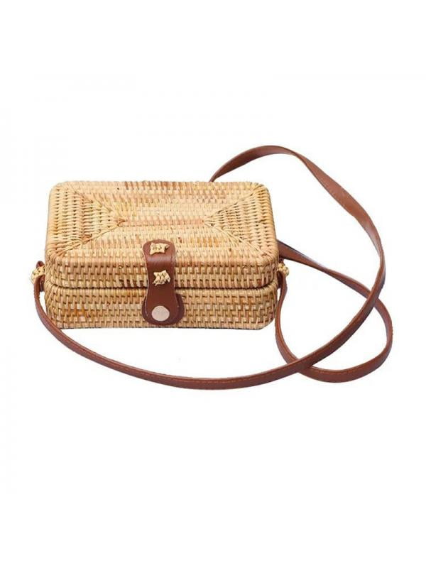fitup:9761 - Multi-purpose Handwoven Round Rattan Crossbody Bag for Women Leather Shoulder ...