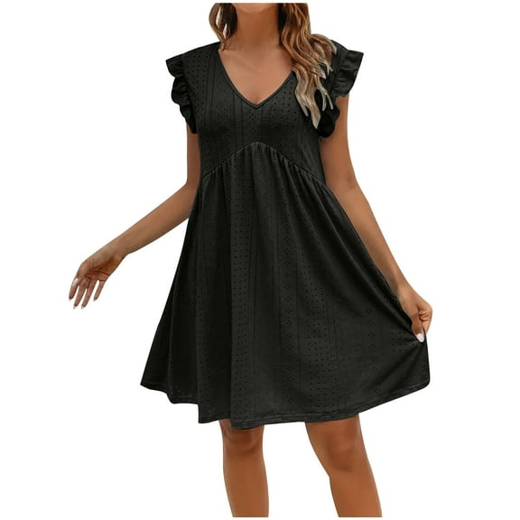 Women's Fashion Casual With Summer Solid Color Dress V-Neck Dresses