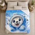 thumbnail image 5 of Winter Seal Blue Sweater Snowy Forest, Festive Holiday Scene, Warm Flannel Blanket for Cabin and Lodge with Detailed Artwork, Art Lovers Housewarming Gift, Playful Home Decor, 5 of 9