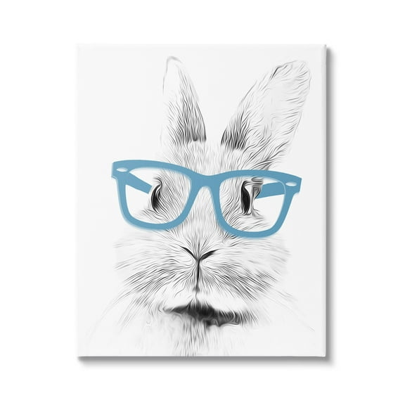 Stupell Industries Monochrome Bunny Rabbit Blue Glasses Portrait Design Graphic Art Gallery-Wrapped Canvas Print Wall Art, 16x20, by Annalisa Latella