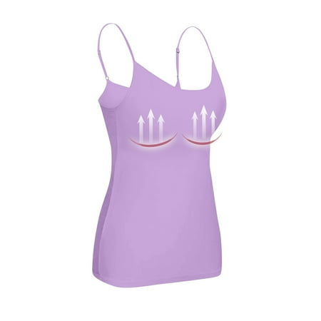 HaHaHappy Built in Bra Tank Tops for Women Cotton Padded Womens Spaghetti Strap Camisole Plus Size Sports Bras 2025 Light Purple 6XL