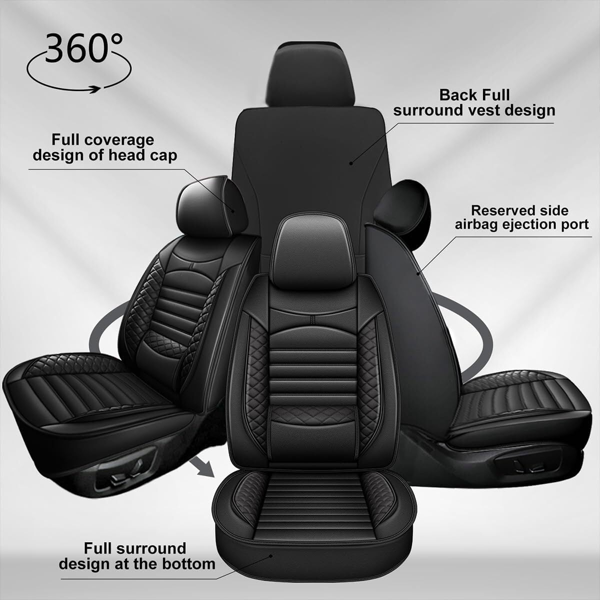 LAONNVIR Full Set Fit for Toyota RAV4 2013-2024 2025 Car Seat Cover Leather Waterproof Automotive Cushion Protector (Black,5 Seats)