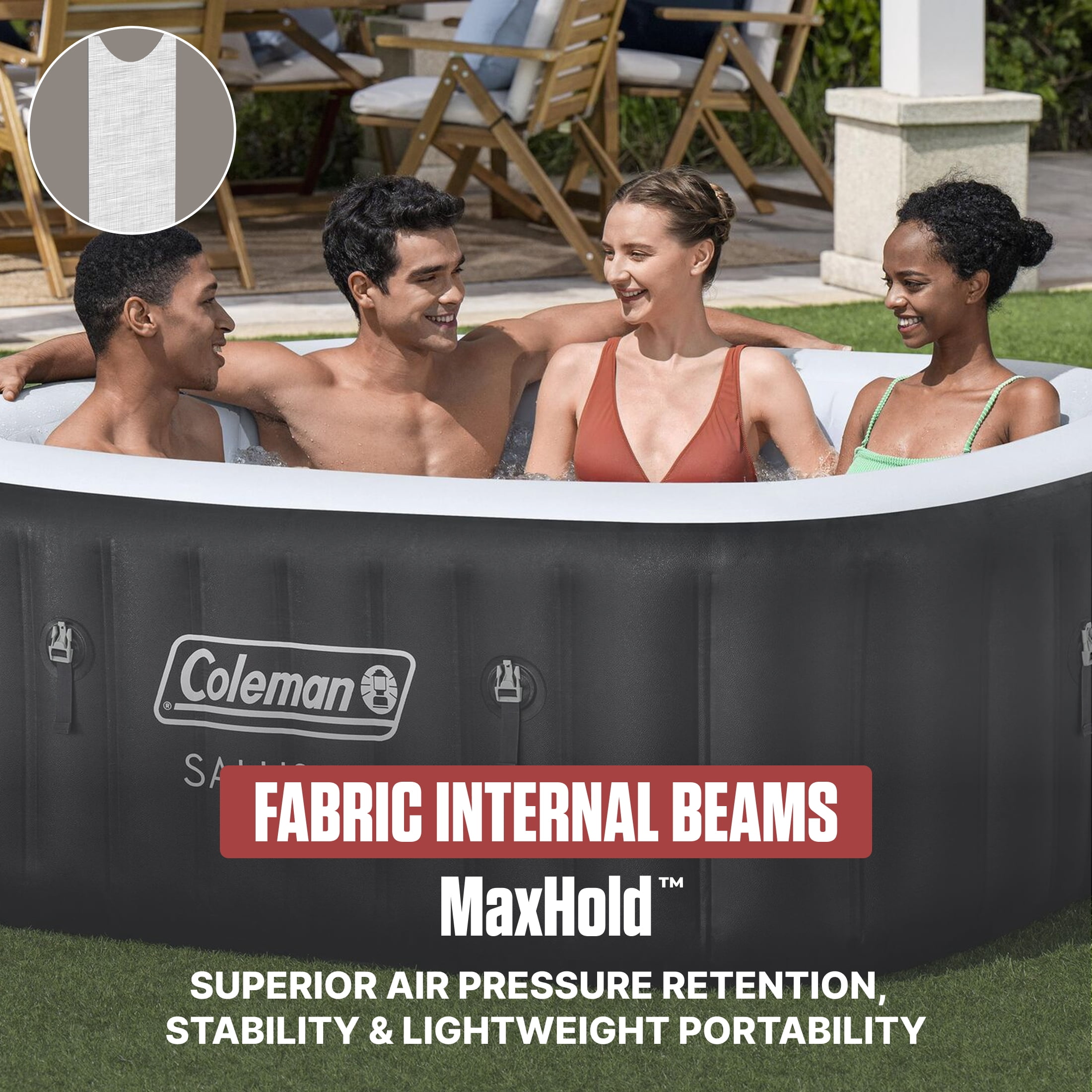 Coleman Hawaii 4-6 Person AirJet Inflatable Hot Tub with EnergySense Cover, Black, 71"x28"