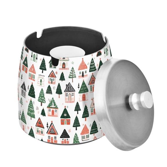 Yayeee Ashtray with Lid for Cigarette Smokeless Stainless Steel Home Ash Holder, Orange Christmas House