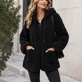 thumbnail image 3 of Plus Size Womens Fuzzy Winter Coats Full Zip Oversized Lightweight Hooded Fall Jackets with Pockets Drawstring Long Sleeve Loose Outerwear Size to 4XL, 3 of 9