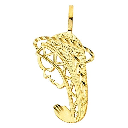 - Mother Mary Praying Charm 14k Yellow Gold Medallion Religious 19mm by 13mm Polished Pendant