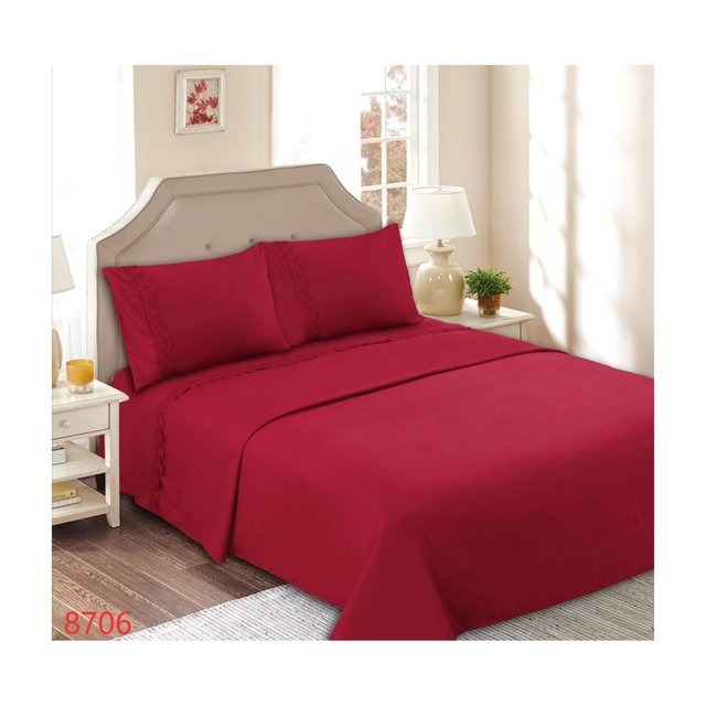 Juego de sábanas para 2 plazas, 144 hilos, con bordado, color rojo M87
