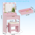 thumbnail image 3 of Tcbosik 27" Vanity Desk with Charging Station, Lighted Mirror and Cushioned Stool, Makeup Dressing Table with Drawer, Easy Assembly, Apple Pink, 3 of 6