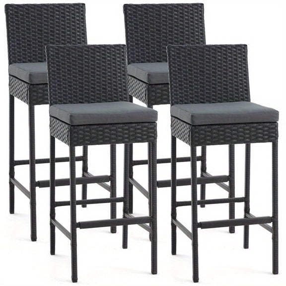 4 pcs Susu Polyethylene (PE) Wicker Outdoor 30'' Bar Stool with Cushion