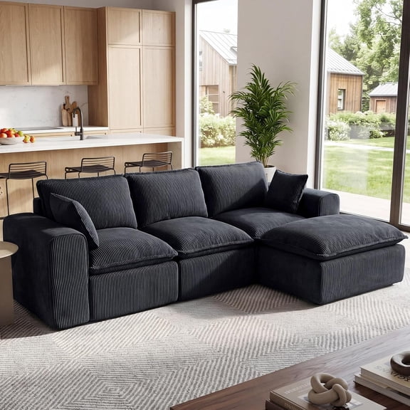 111 Inch Modular L Shaped Sectional Sofa Convertible Couch with Wide Armrests Cloud Foam Deep Seat for Living Room Sleeping Gaming Office Space Saving Flexible Modular Couch,Gray