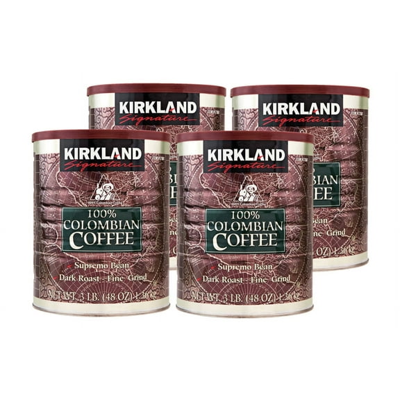 4 Pack | Kirkland Signature 100% Colombian Coffee, Dark Roast, 3 lb Can