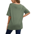 thumbnail image 3 of Camiseta Holgada de Algodón de Color Liso con Cuello Redondo y Aberturas Laterales, Verde Oscuro XXXL, 3 of 6