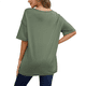 thumbnail image 3 of Camiseta Holgada de Algodón de Color Liso con Cuello Redondo y Aberturas Laterales, Verde Oscuro XXXL, 3 of 6