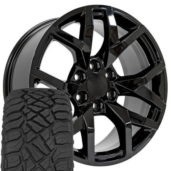 OE Wheels CV66 20 Inch Rims and Tires Fit Suburban 1500 Z71 Style 6x139.7 20x9 Gloss Black - Hollander 14076 - TerraMax RT 275/55-20 (Set of 4)
