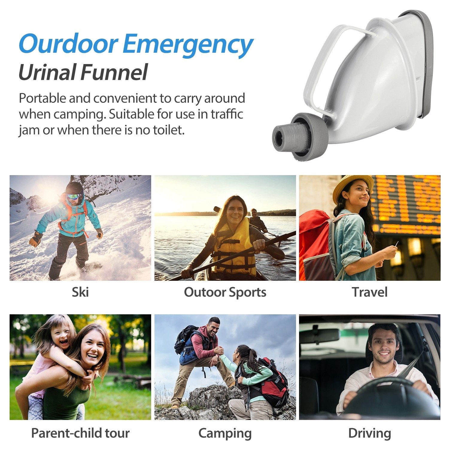 Unisex Potty Pee Funnel Adult Emergency Urinal Device Portable Male Female Toilet For Car Camping Travel Outdoor
