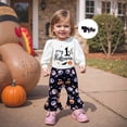 thumbnail image 2 of GobdXE Baby My First Halloween Outfit Long Sleeve Romper Pumpkin Print Flare Pants Bow Headband 3 Piece Set Size:12-18 Months, 2 of 9