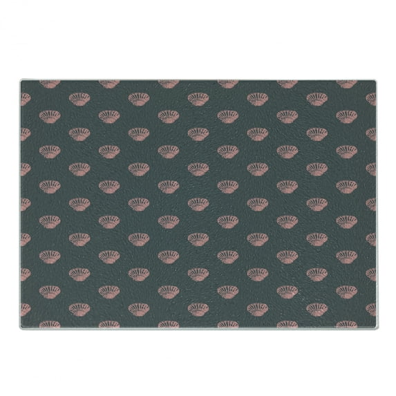 Seashells Cutting Board, Plain Sketches of Sea Component Oceanic with Clams Background Graphic, Decorative Tempered Glass Cutting and Serving Board, in 3 Sizes, by Ambesonne
