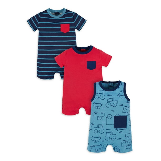 Onesies Brand Baby Boy Short Sleeve and Sleeveless Rompers, 3Pack (0/3