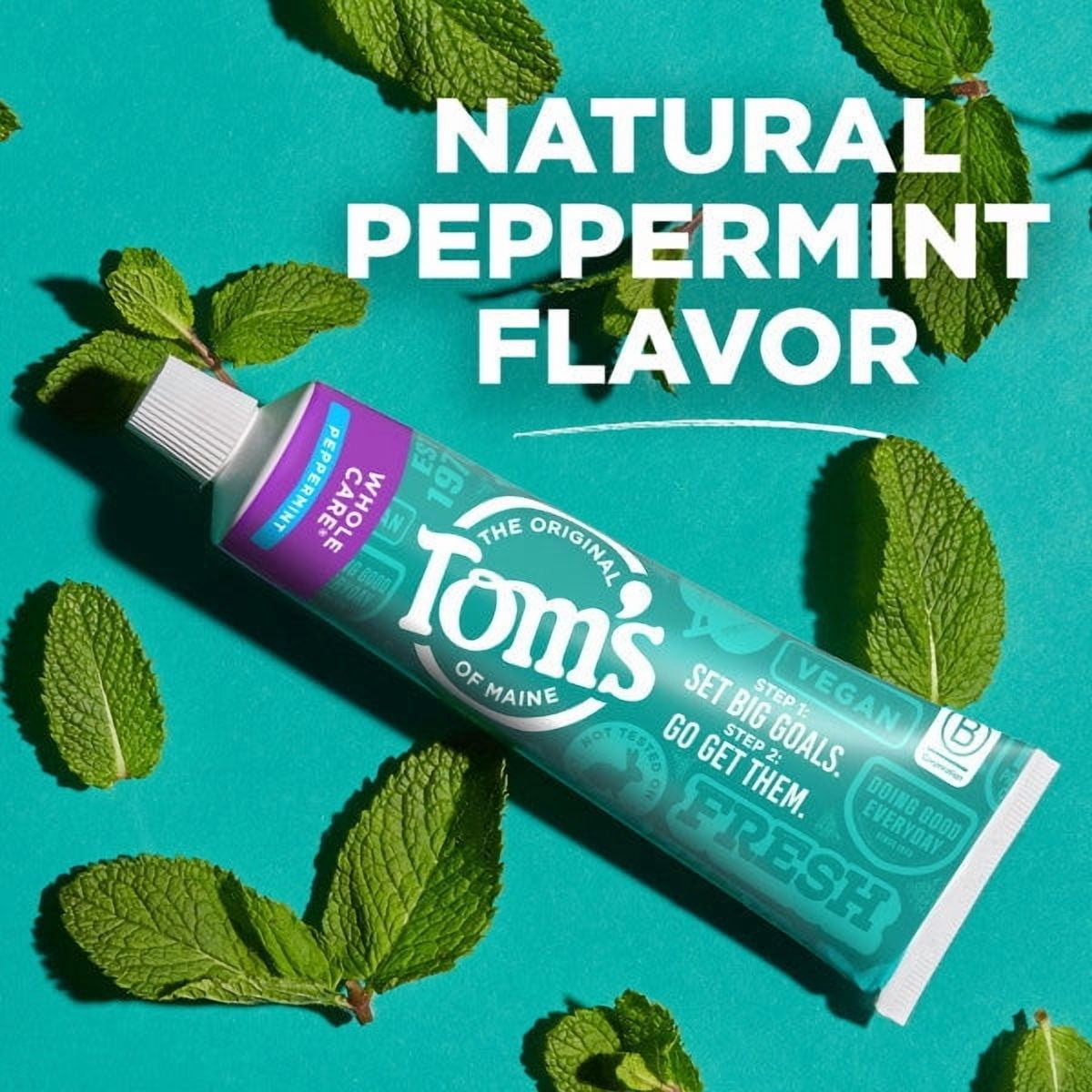 Tom's of Maine Whole Care Natural Toothpaste with Fluoride, Peppermint, 4.0 Oz - 3 Pack
